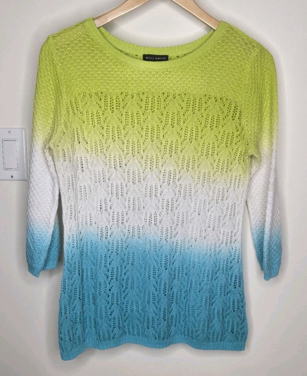 Willi Smith Colorful Ombré Open Knit Summer Sweater Size M